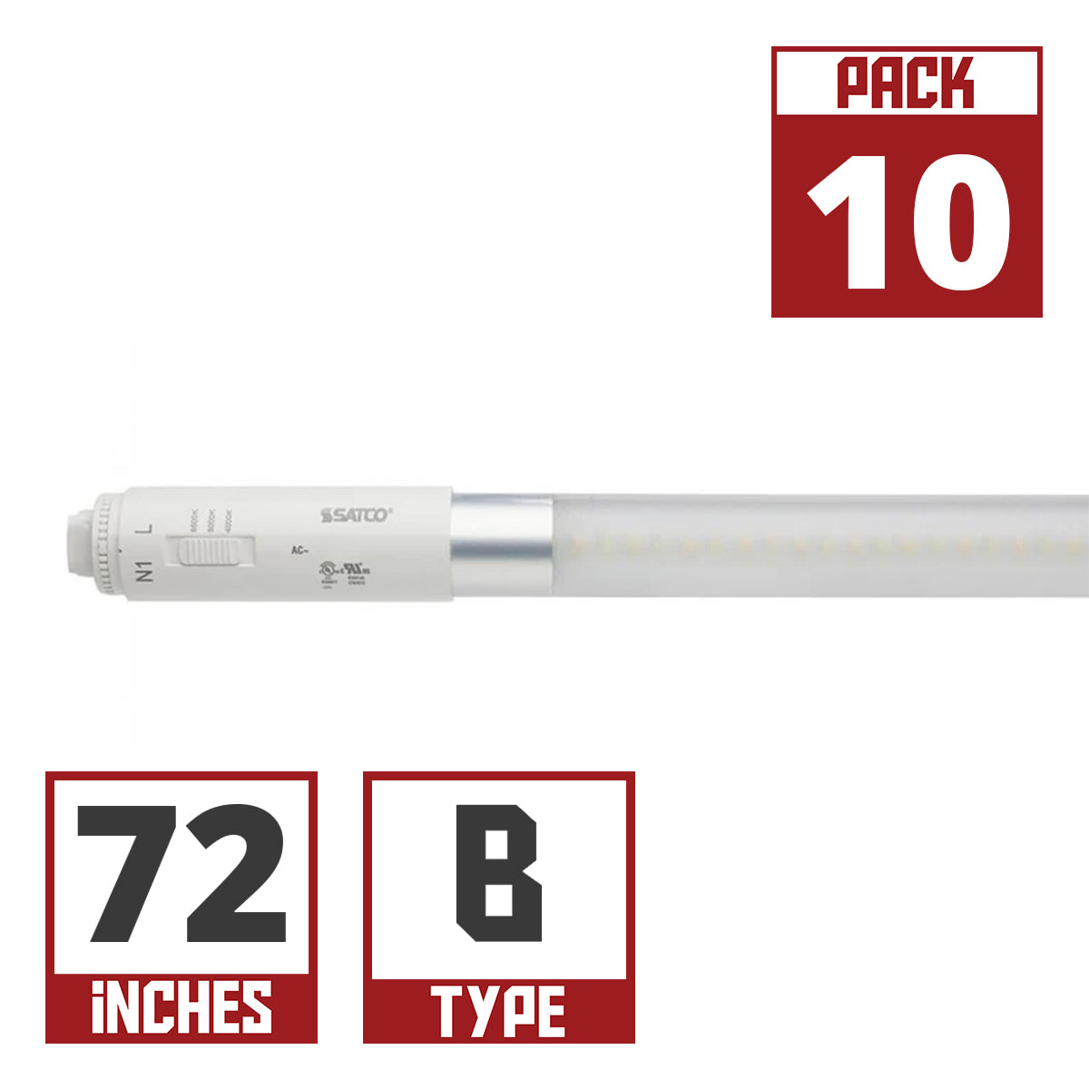 10 Pack - 72 Inch LED T8 Sign Tube, 30 Watts, 4350 Lumens, 40K|50K|65K, 360°