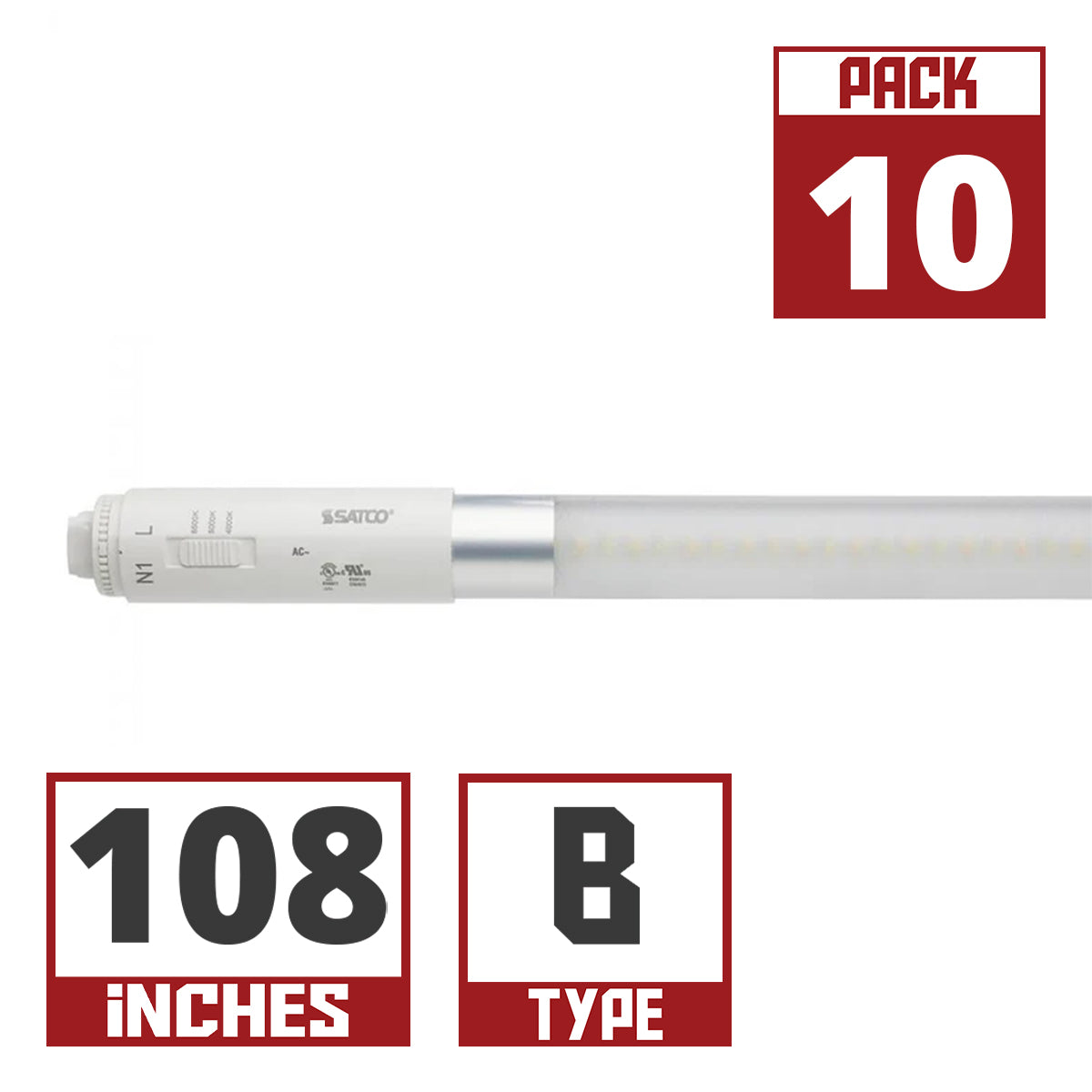 10 Pack - 108 Inch LED T8 Sign Tube, 42 Watts, 6000 Lumens, 40K|50K|65K, 360°