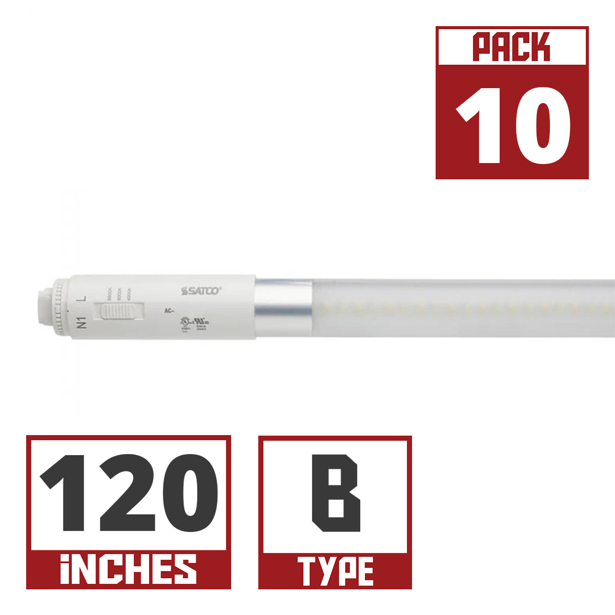 10 Pack - 120 Inch LED T8 Sign Tube, 48 Watts, 6900 Lumens, 40K|50K|65K, 360º