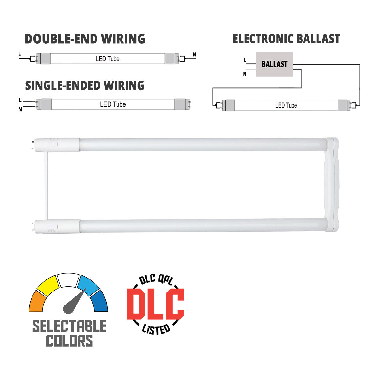 T8 U Bend LED Bulb U6, 12W|13W|15W, 2200lm, 3000K to 6500K, Type A+B, Single|Dual End