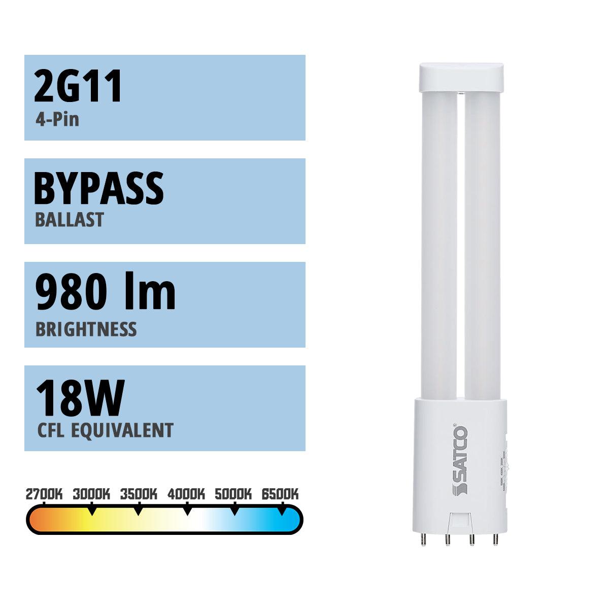 4 Pin PLL LED Bulb, 8.5 Watts, 1000lm, 18W CFL Equal, 3000K to 6500K, 2G11 Base, Ballast Bypass - Bees Lighting