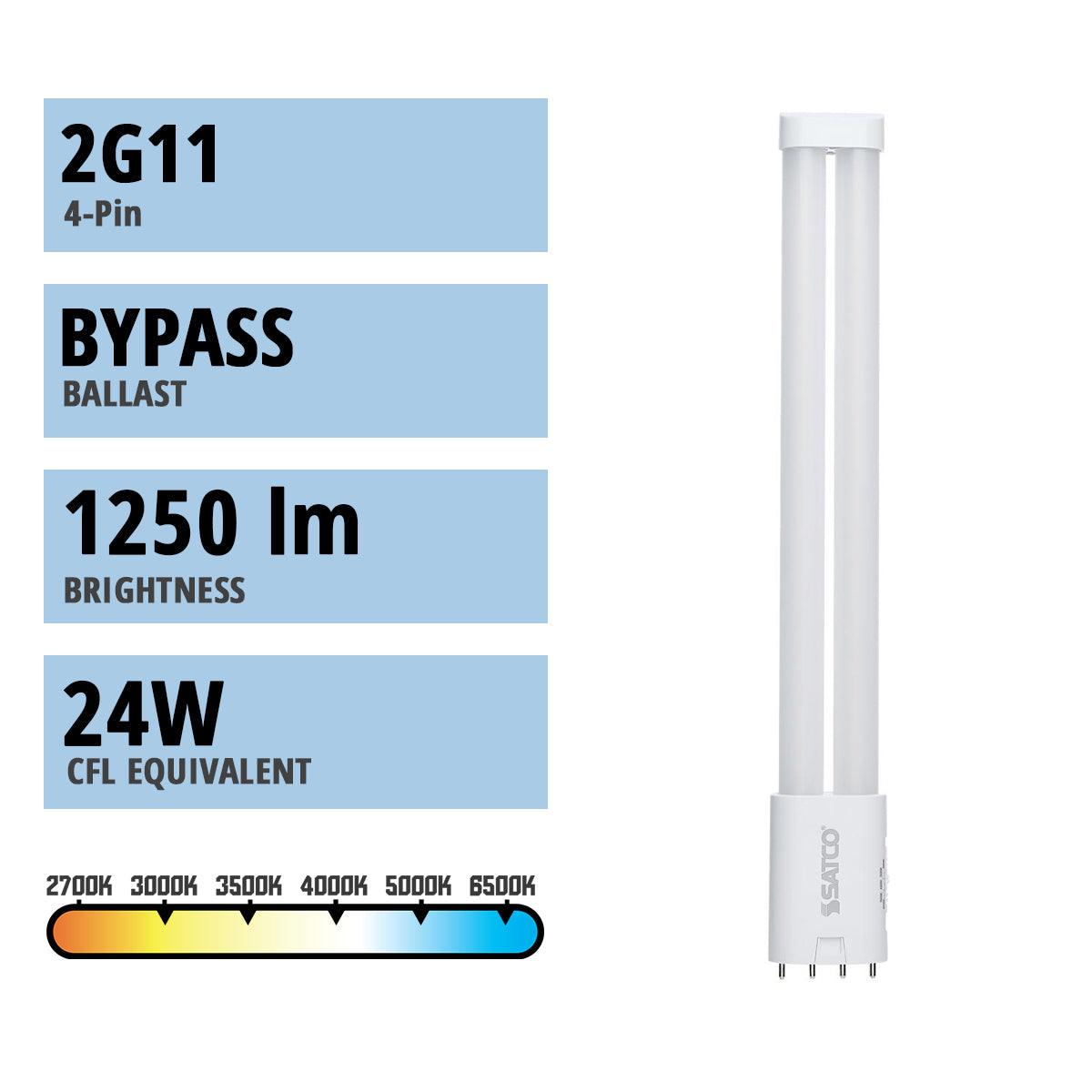 4 Pin PLL LED Bulb, 10 Watts, 1250lm, 24W CFL Equal, 3000K to 6500K, 2G11 Base, Ballast Bypass - Bees Lighting