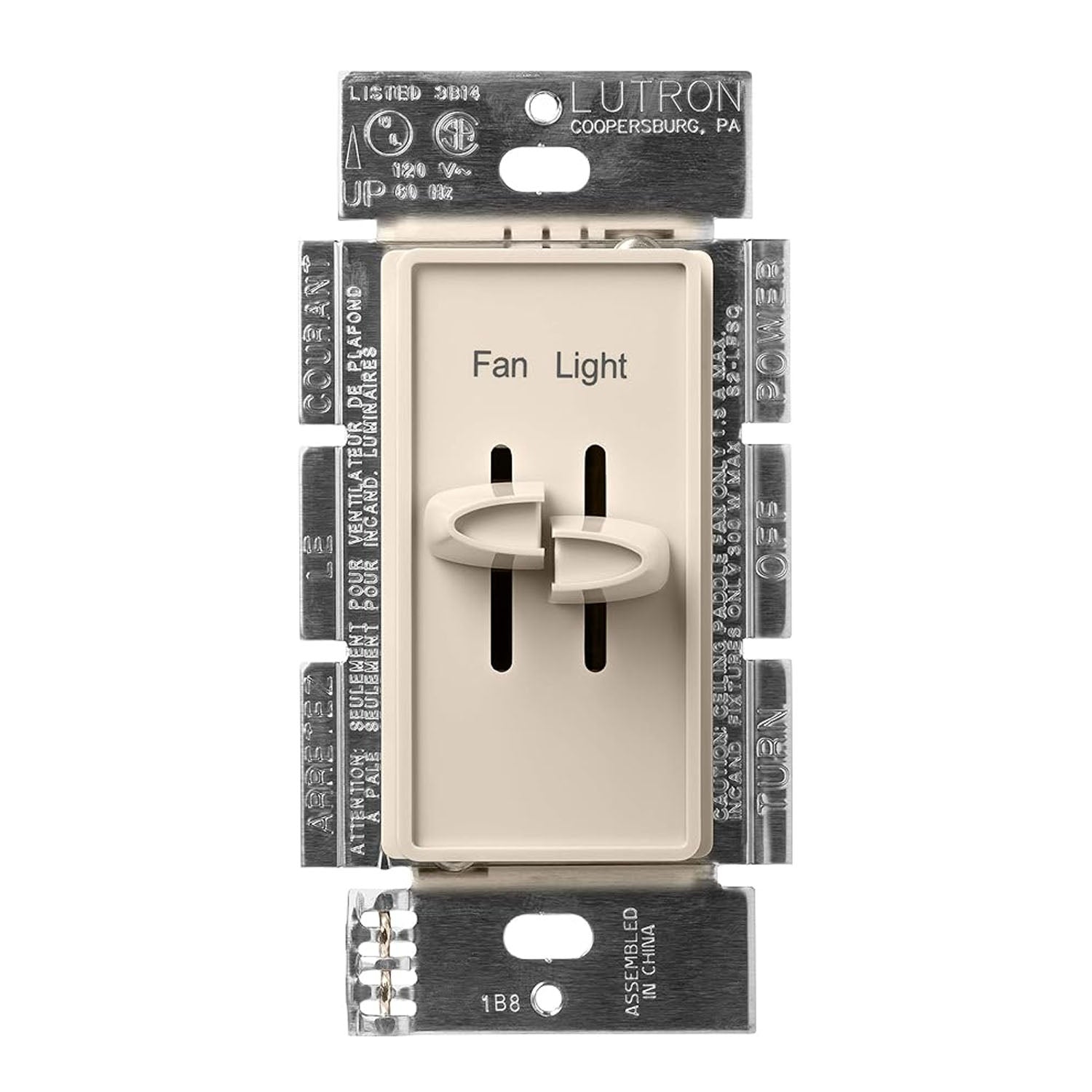 Lutron S2-LFSQ Skylark Combination Fan and Light Control, 3-Speed, 1.5 Amp, Single-Pole