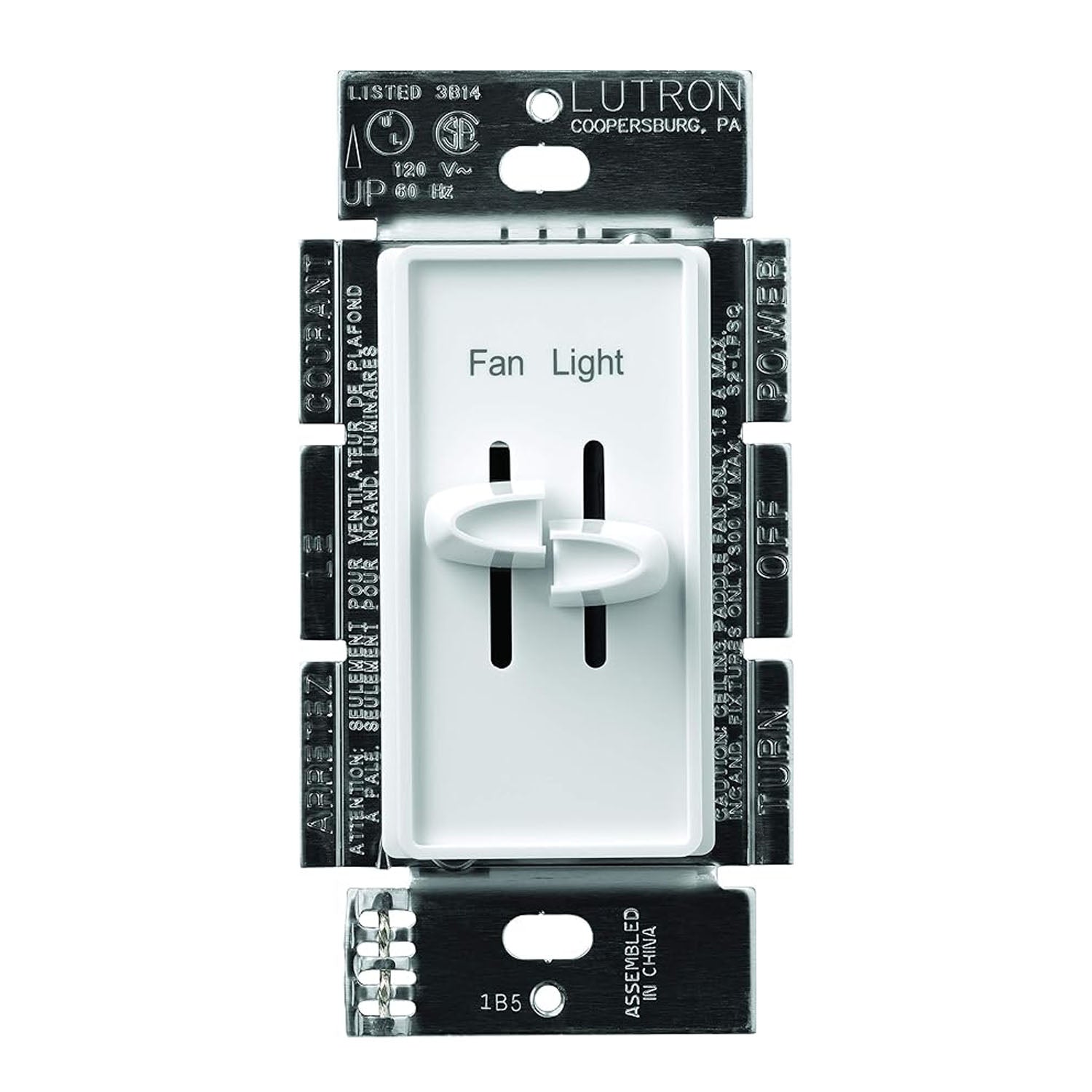 Lutron S2-LFSQ Skylark Combination Fan and Light Control, 3-Speed, 1.5 Amp, Single-Pole