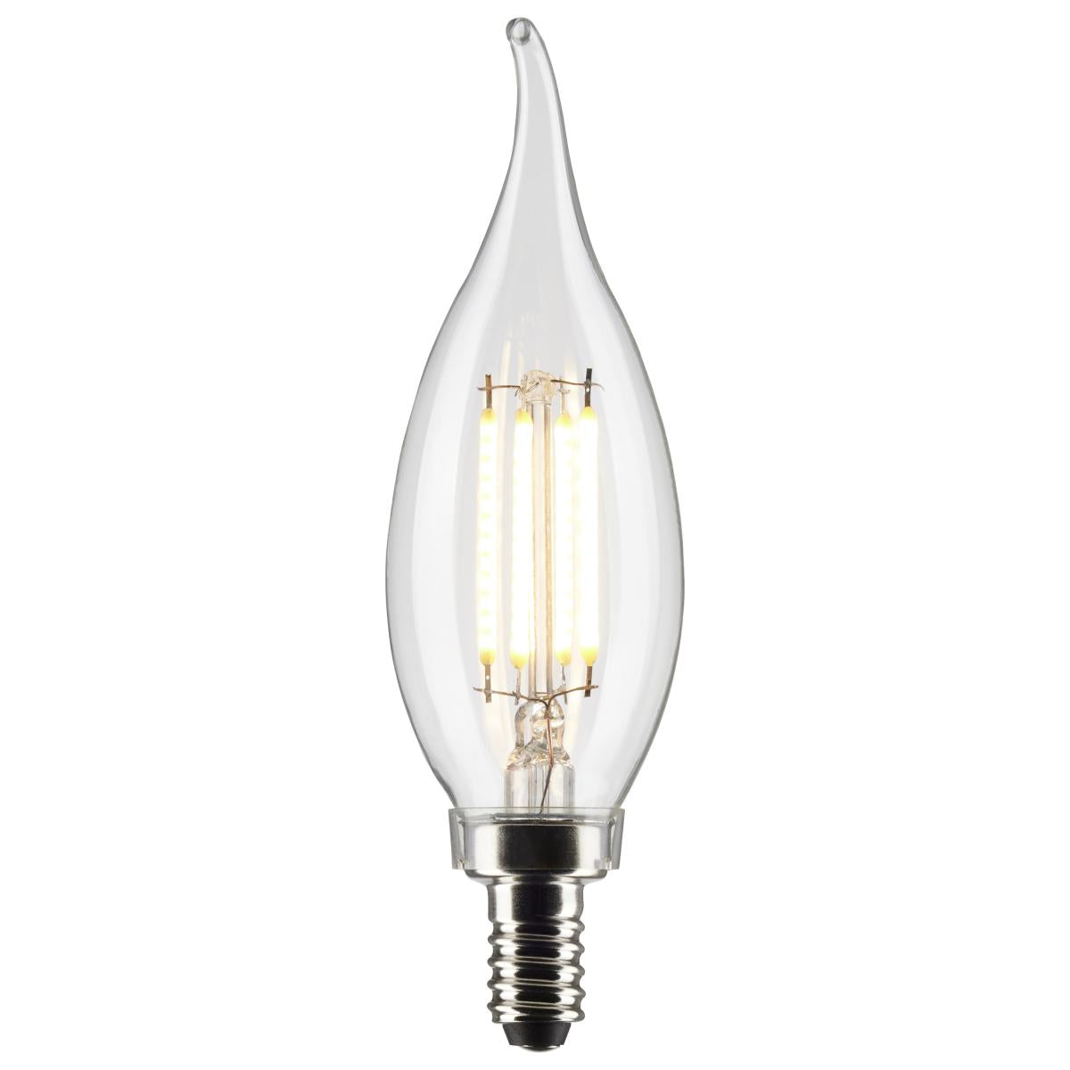 CA10 Filament LED Bulb, 3 Watts, 200 Lumens, 2700K, E12 Candelabra Base, Clear, Pack of 2