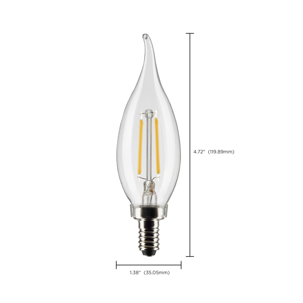 CA10 Filament LED Bulb, 3 Watts, 200 Lumens, 2700K, E12 Candelabra Base, Clear, Pack of 2