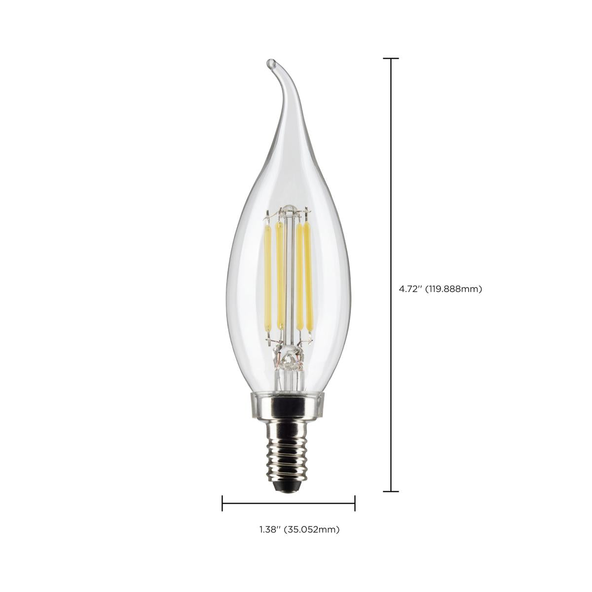 CA10 Filament LED Bulb, 6W, 500lm, 2700K, 60W Equal, E12 Candelabra Base, Clear, Pack of 2