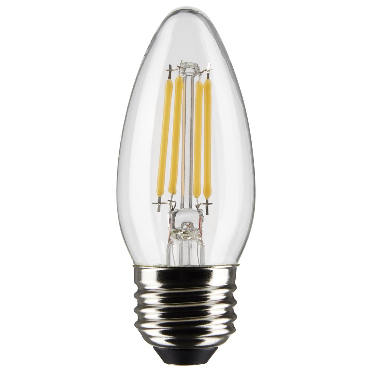 B11 Candle Filament LED Bulb, 6 Watts, 500 Lumens, 5000K, E26 Medium Base, Clear, Pack of 2