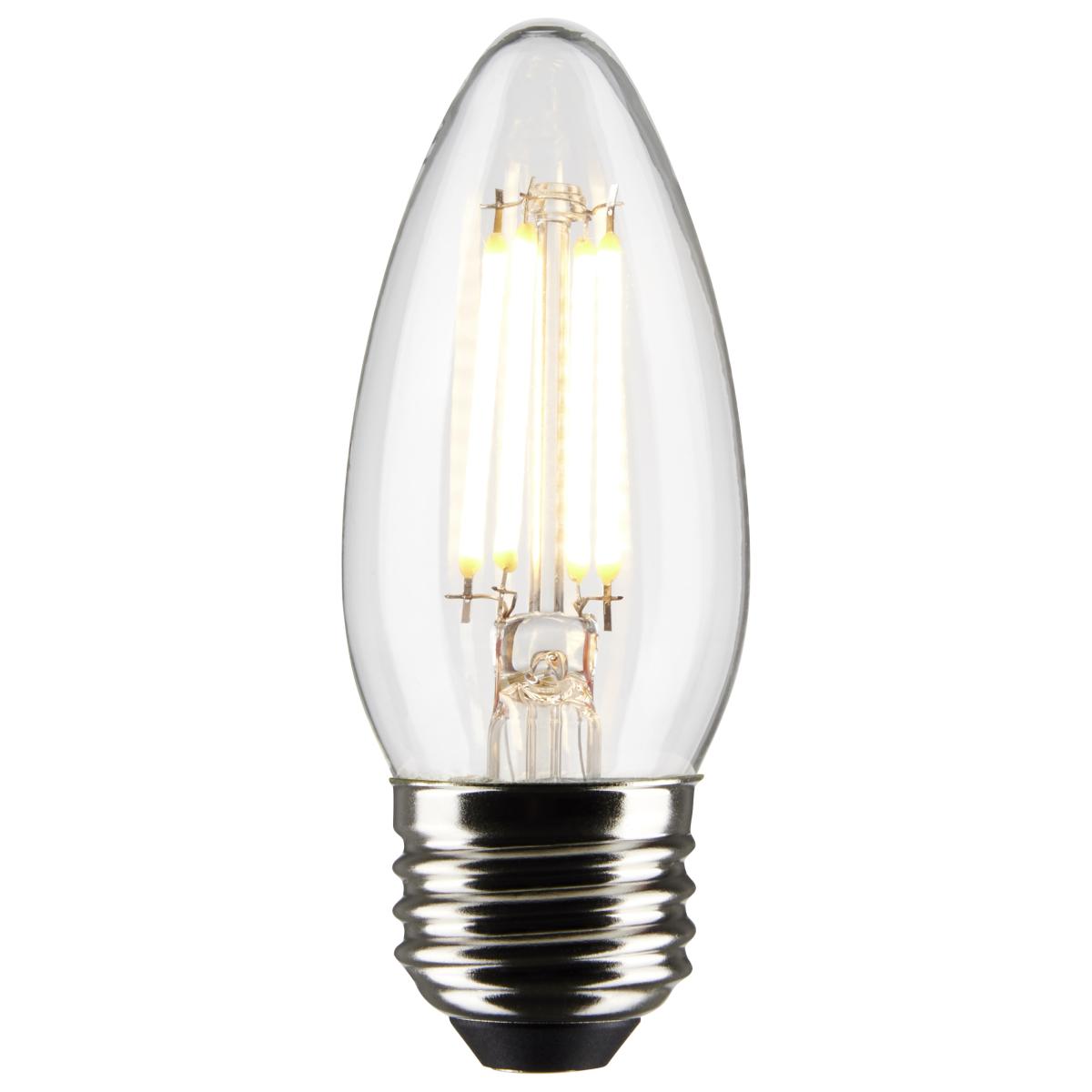 B11 Candle Filament LED Bulb, 6 Watts, 500 Lumens, 5000K, E26 Medium Base, Clear, Pack of 2