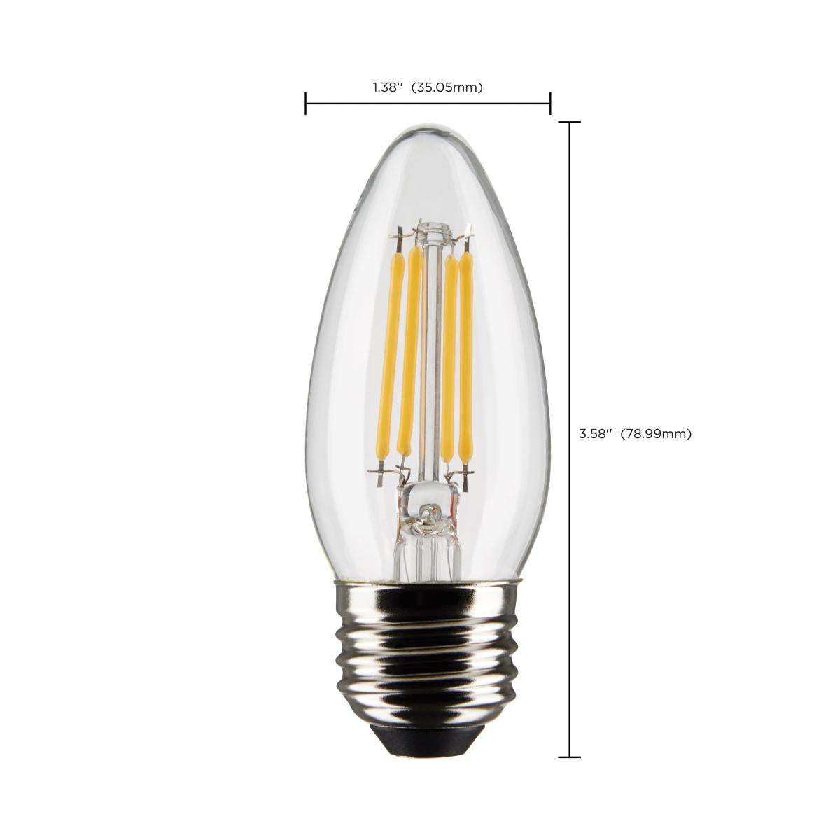 B11 Candle Filament LED Bulb, 6 Watts, 500 Lumens, 5000K, E26 Medium Base, Clear, Pack of 2