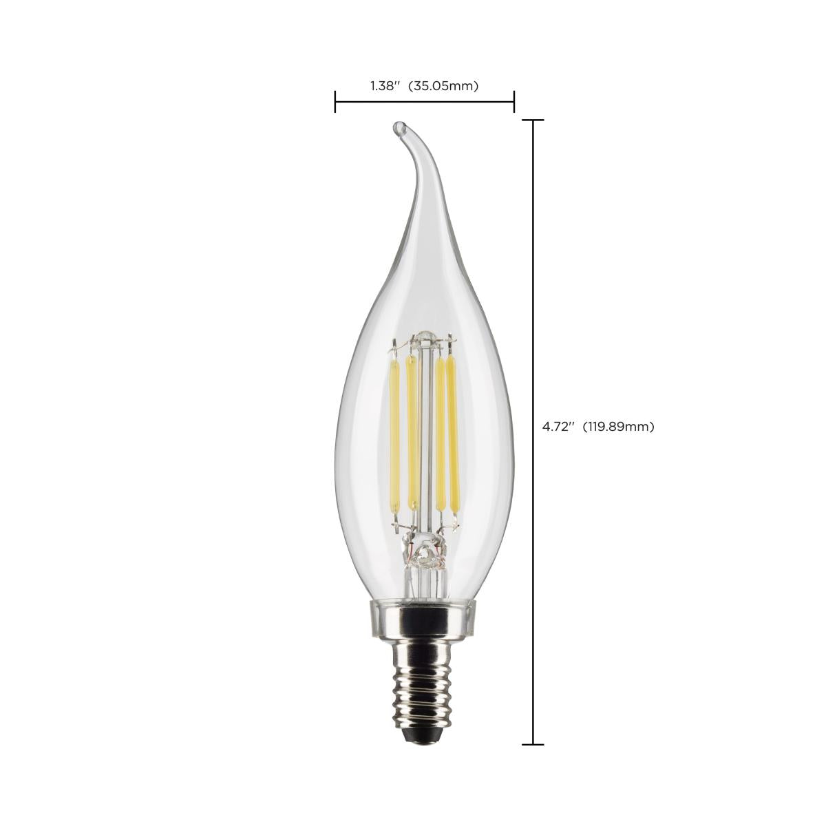 CA10 Filament LED Bulb, 6W, 500lm, 5000K, 60W Equal, E12 Candelabra Base, Clear, Pack of 2