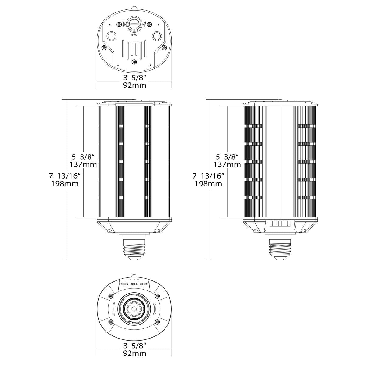 Hi-Pro LED Wall Pack Lamp, 20W|30W|40W, 6000 Lumens, Selectable CCT, E26 Base, 120-277V