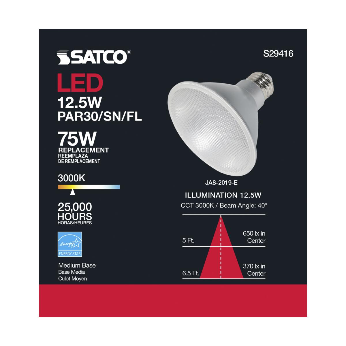 PAR30 Short Neck LED Bulb, 12 Watts, 1000 Lumens, 75W Equal, 3000K, E26 Base, 40º Flood