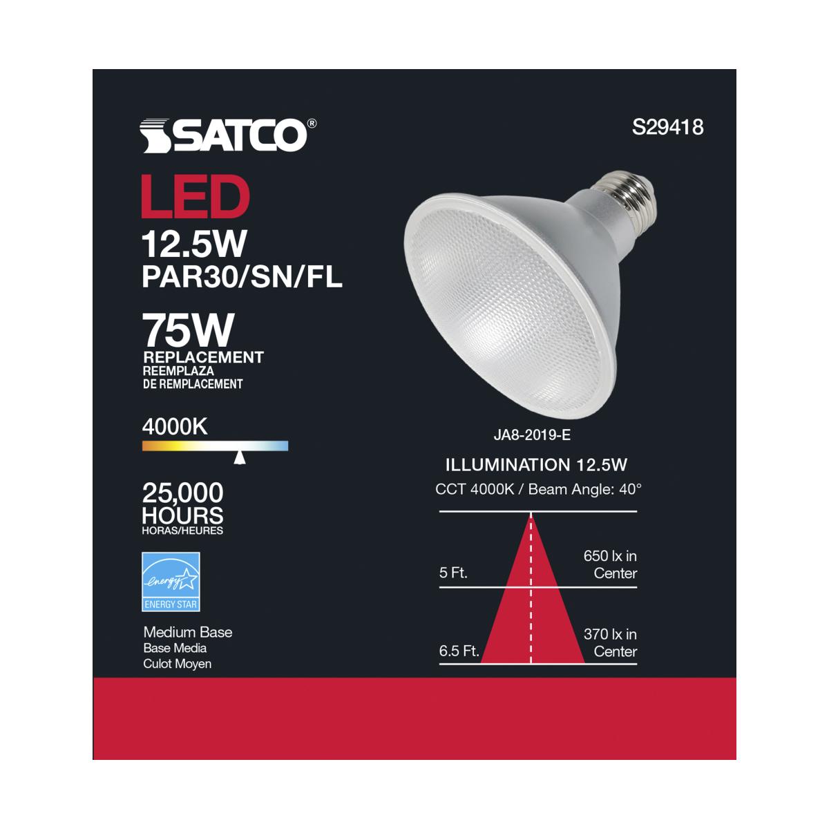 PAR30 Short Neck LED Bulb, 12 Watts, 1000 Lumens, 75W Equal, 4000K, E26 Base, 40° Flood