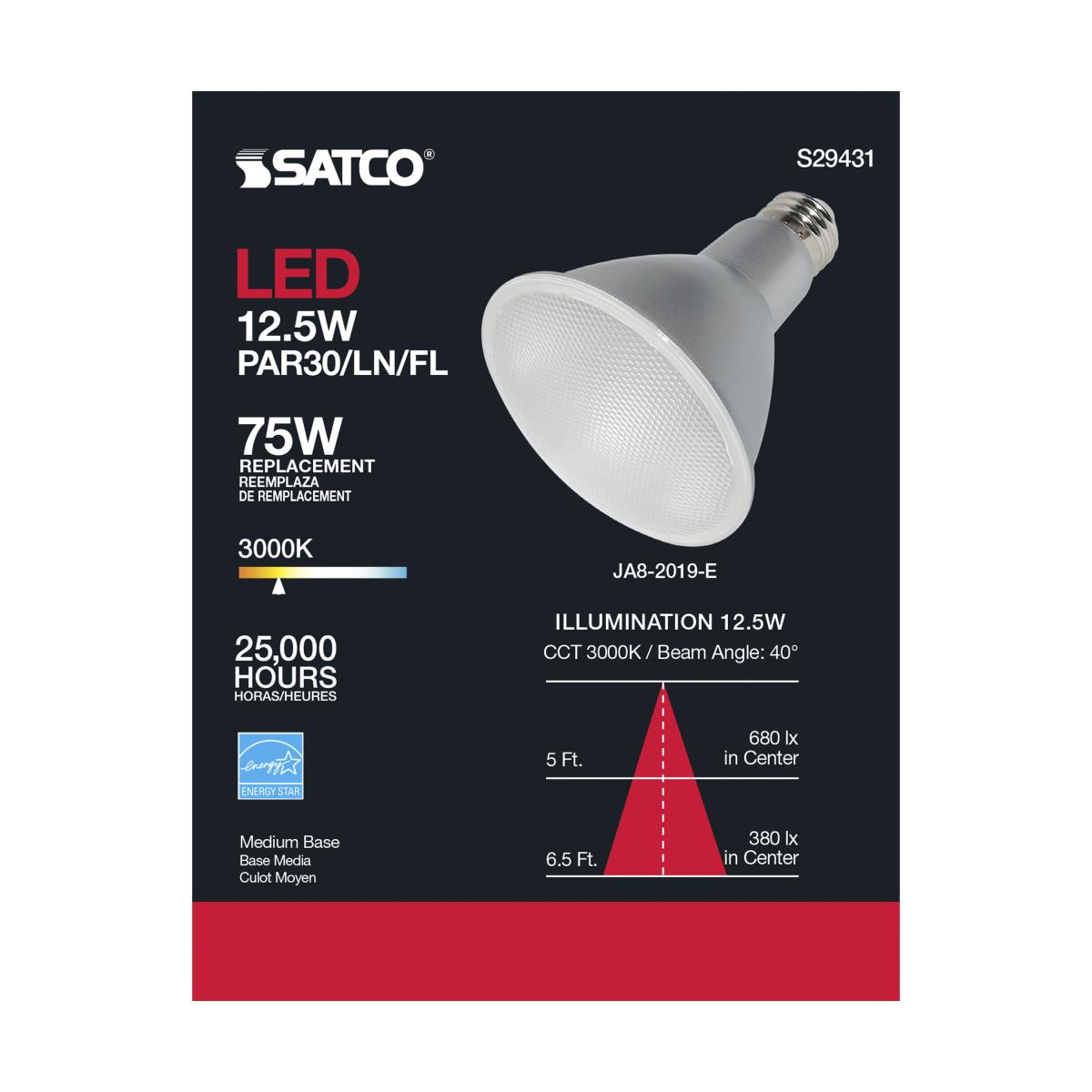 PAR30 Long Neck LED Bulb, 12 Watts, 1000 Lumens, 75W Equal, 3000K, E26 Base, 40° Flood