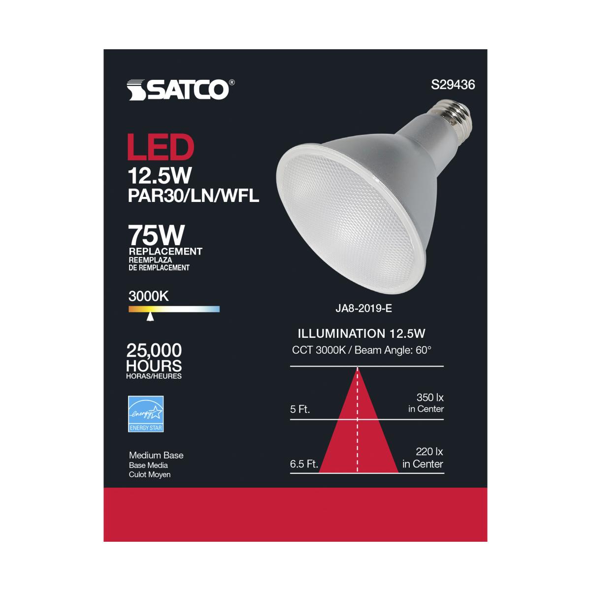 PAR30 Long Neck LED Bulb, 12 Watts, 1000 Lumens, 75W Equal, 3000K, E26 Base, 60° Wide Flood