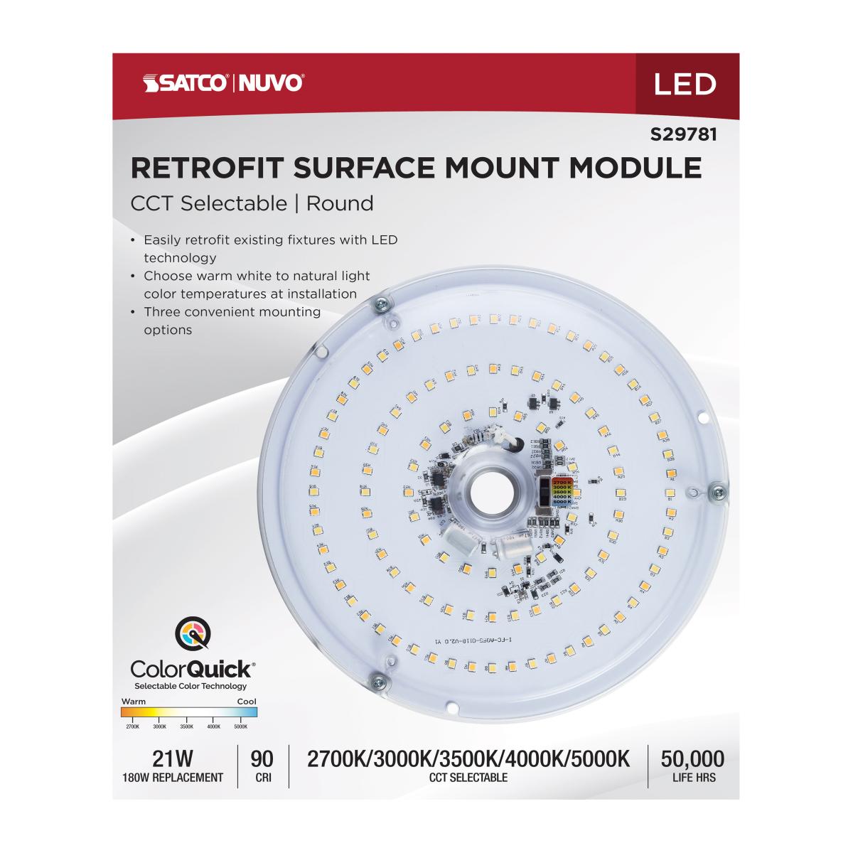 8" Circular LED Retrofit Surface Mount Module, 21W, 1800 Lumens, Selectable 2700K to 5000K, 120V