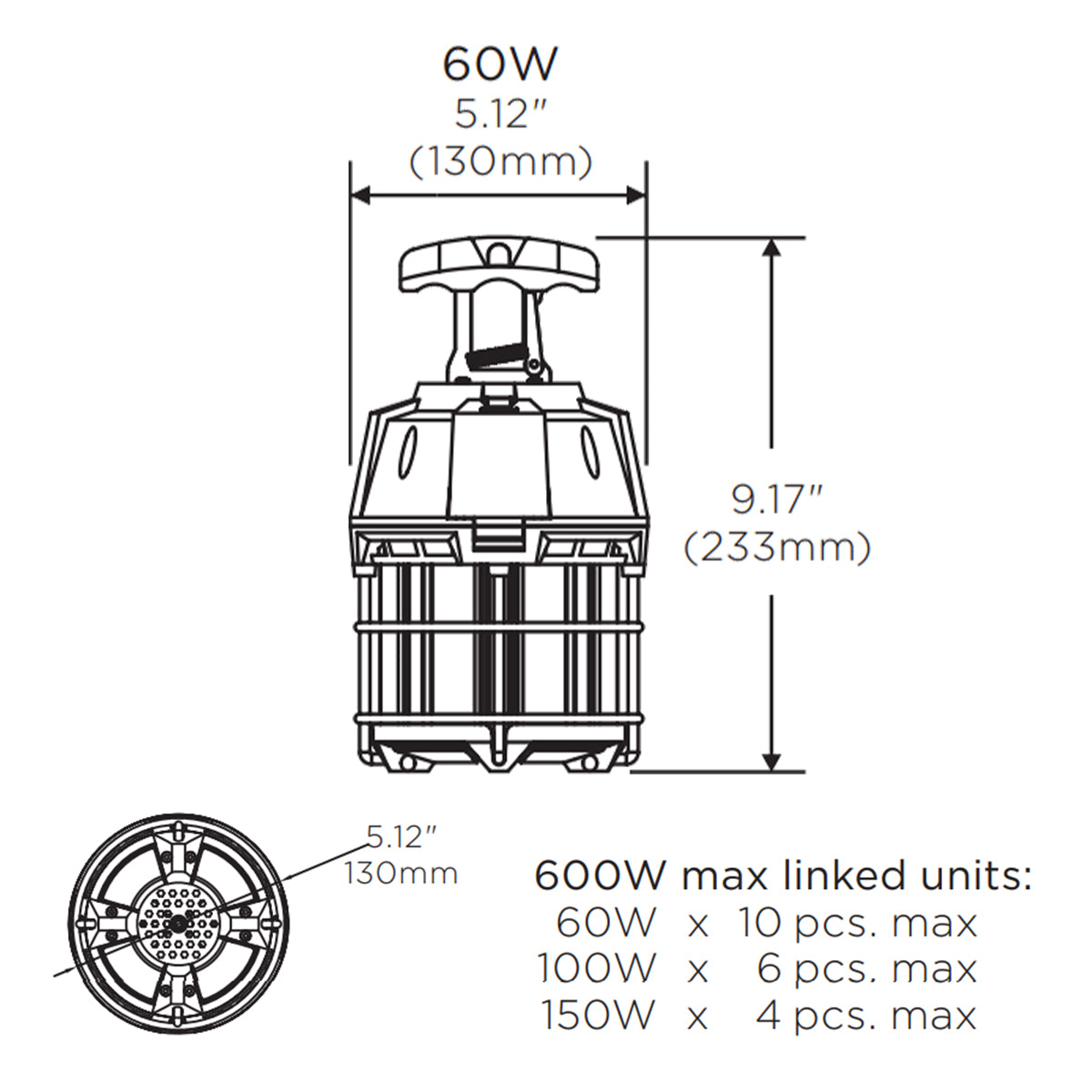 LED Temporary Work Light, 60W, 6000 Lumens, Includes 6ft Plug-in Cord, Plug & Hook, 120V