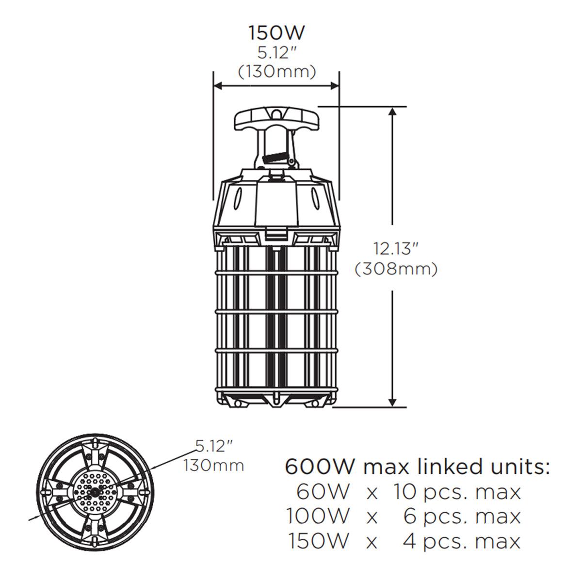 LED Temporary Work Light, 150W, 15000 Lumens, Includes 6ft Plug-in Cord, Plug & Hook, 120V - Bees Lighting