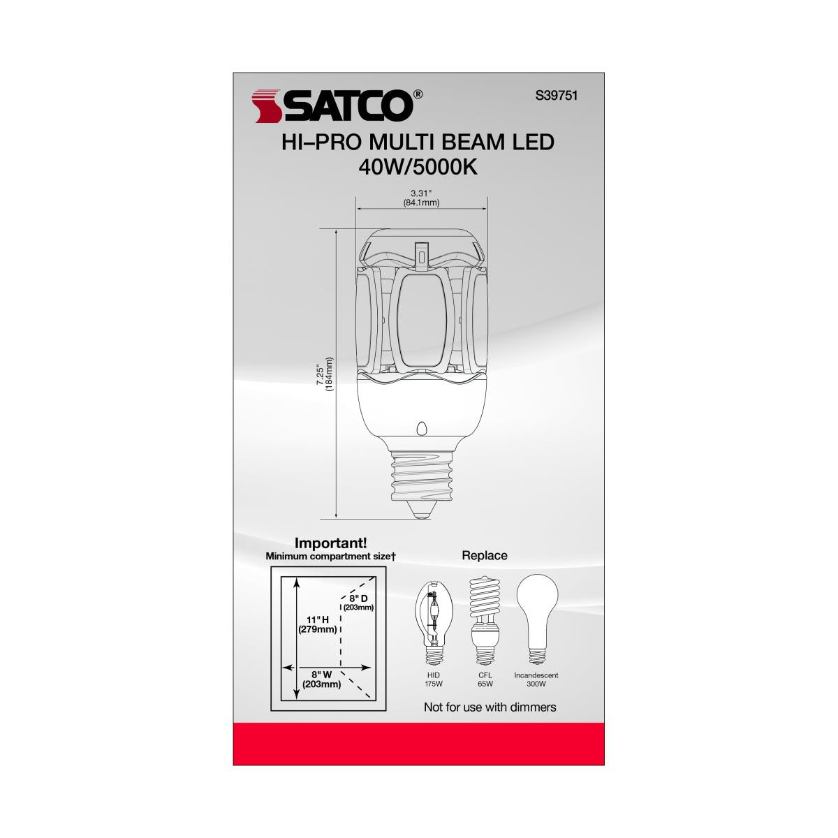 Hi-Pro Multi-Beam LED Lamp, 40 Watts, 5600 Lumens, 5000K, EX39 Mogul Base, 120-277V