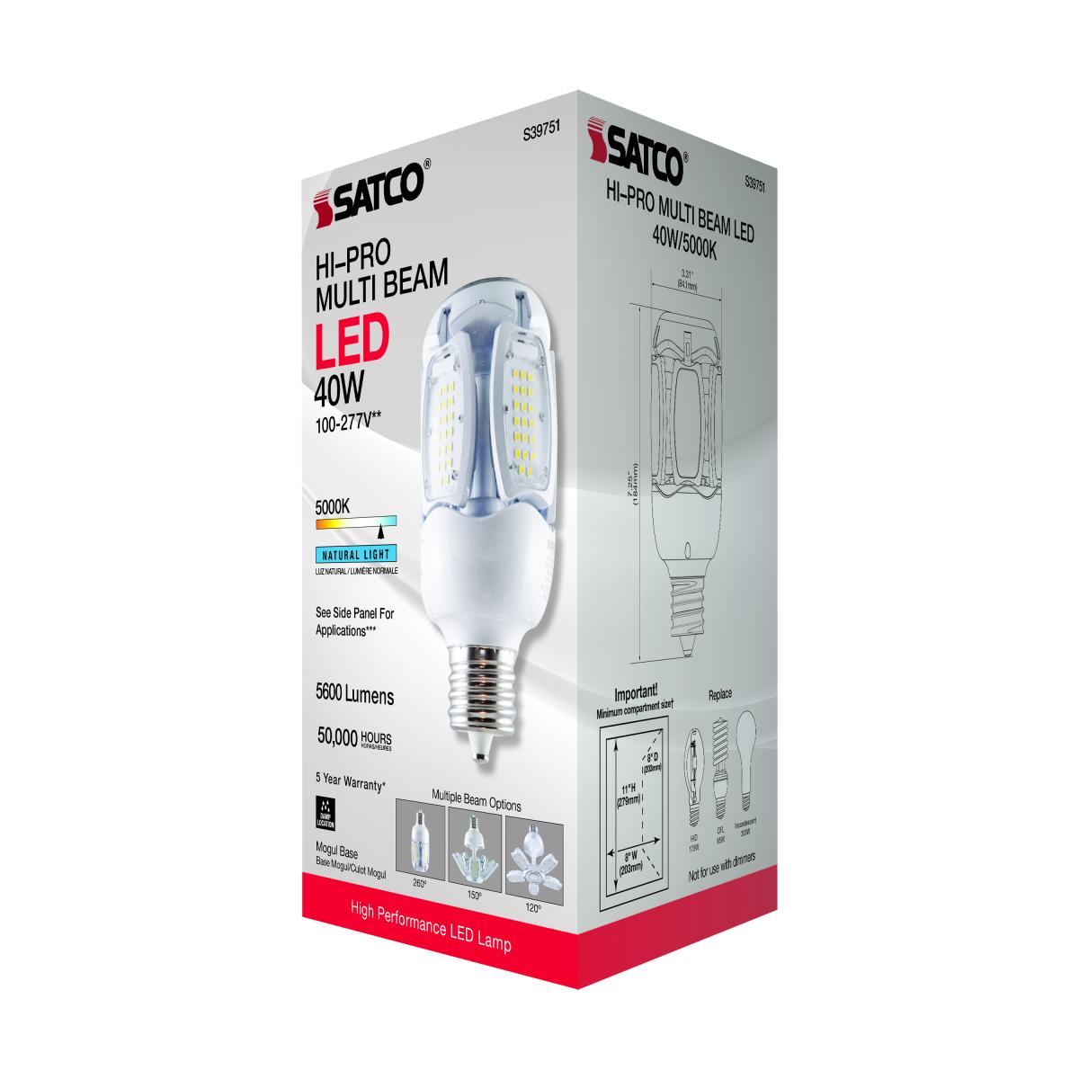 Hi-Pro Multi-Beam LED Lamp, 40 Watts, 5600 Lumens, 5000K, EX39 Mogul Base, 120-277V