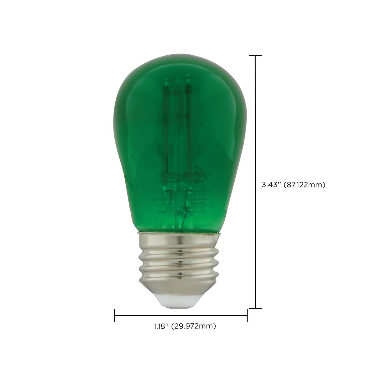 S14 Filament LED Bulb, 1W, 20lm, E26 Base, Transparent Green Finish , Pack of 4