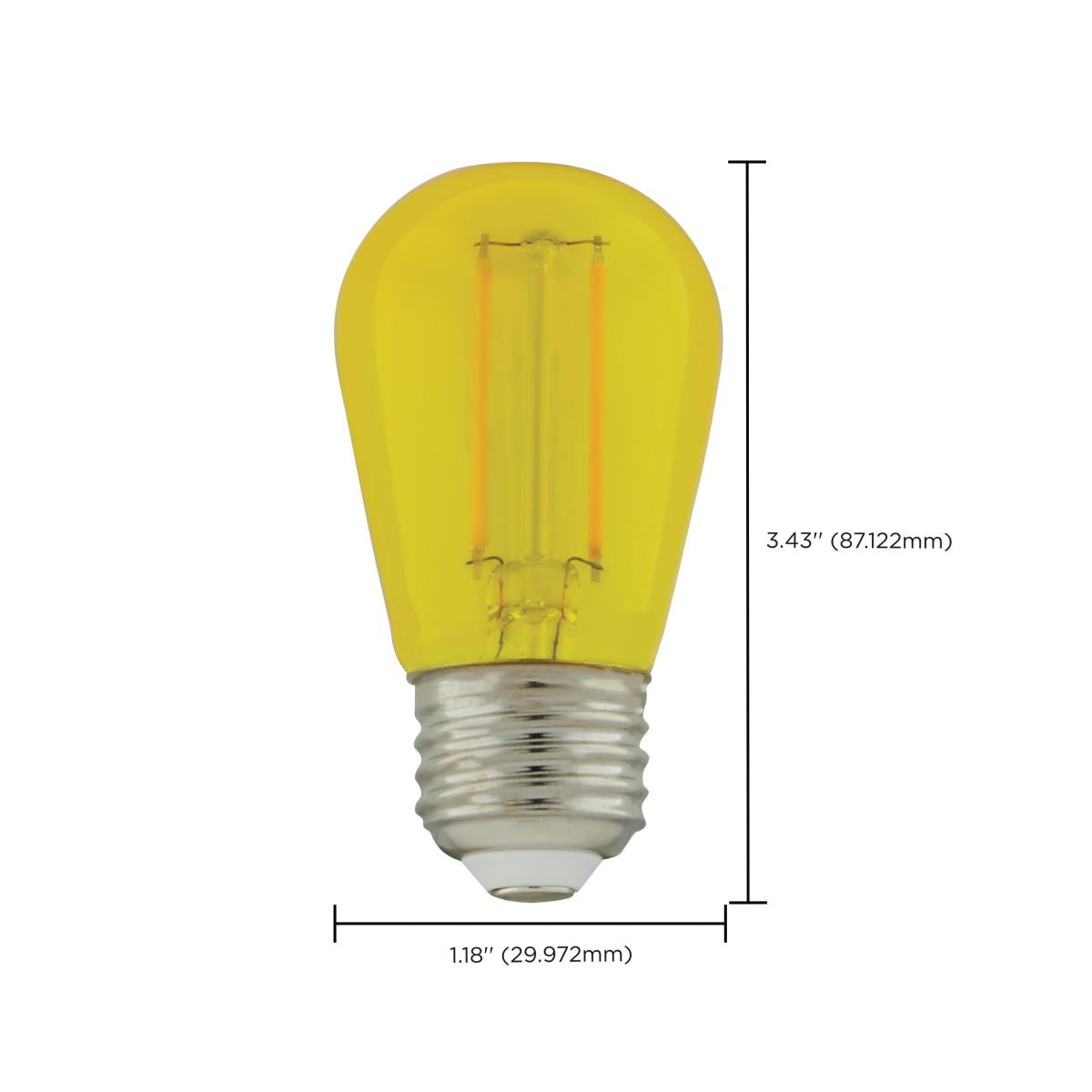 S14 Filament LED Bulb, 1W, 40lm, E26 Base, Transparent Yellow Finish , Pack of 4