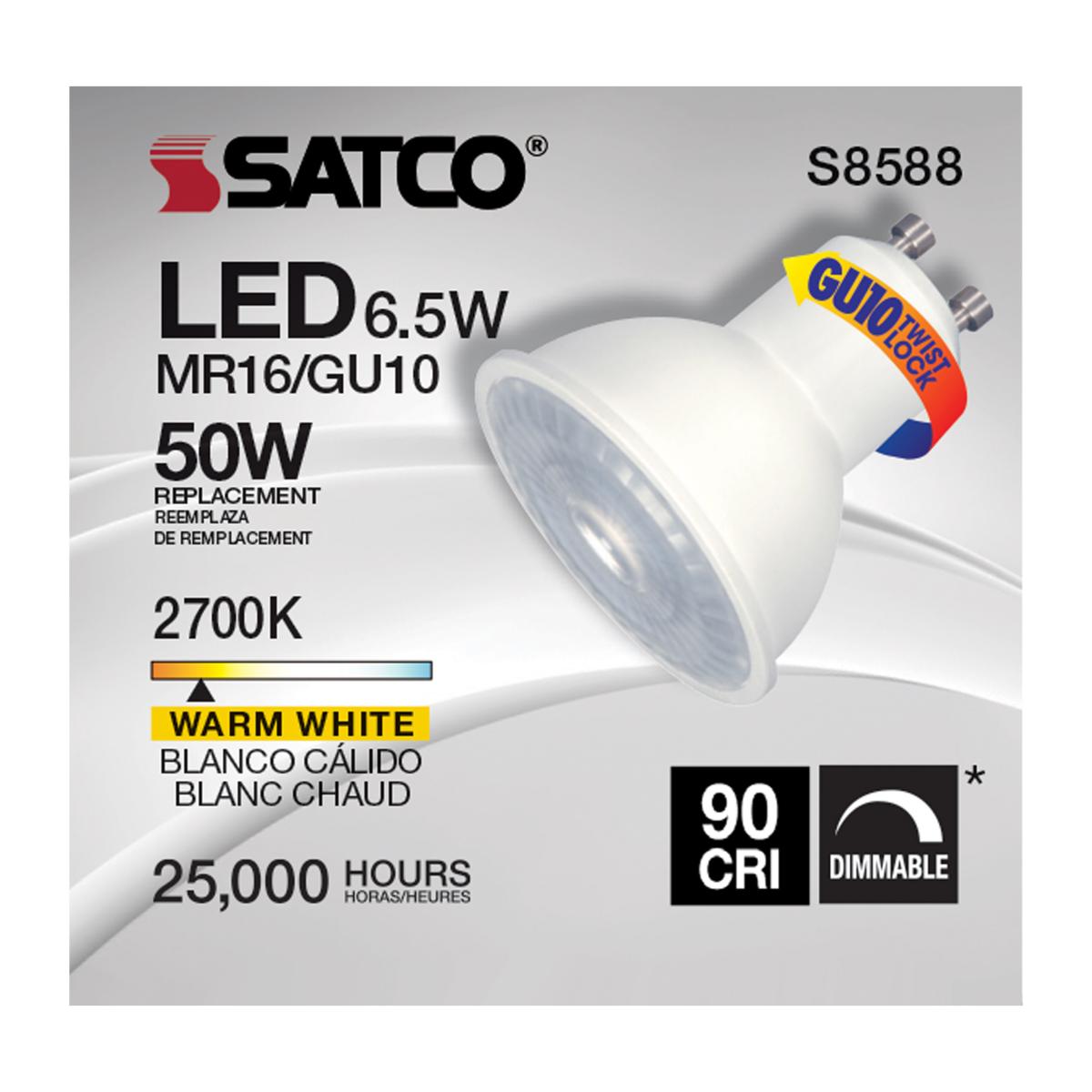 MR16 LED Bulb, 7 Watts, 450 Lumens, 2700K, 50W Equal, GU10 Base, 40° Flood