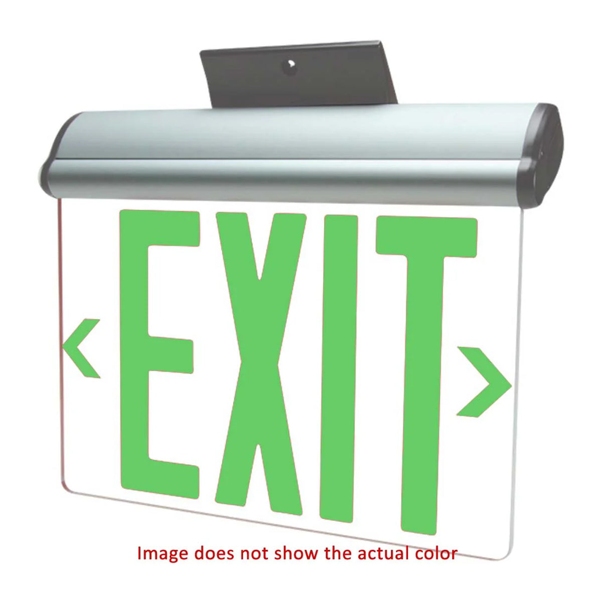 Edge-Lit LED Exit Sign, Single Face Clear with Green Letters, Black, Battery Included