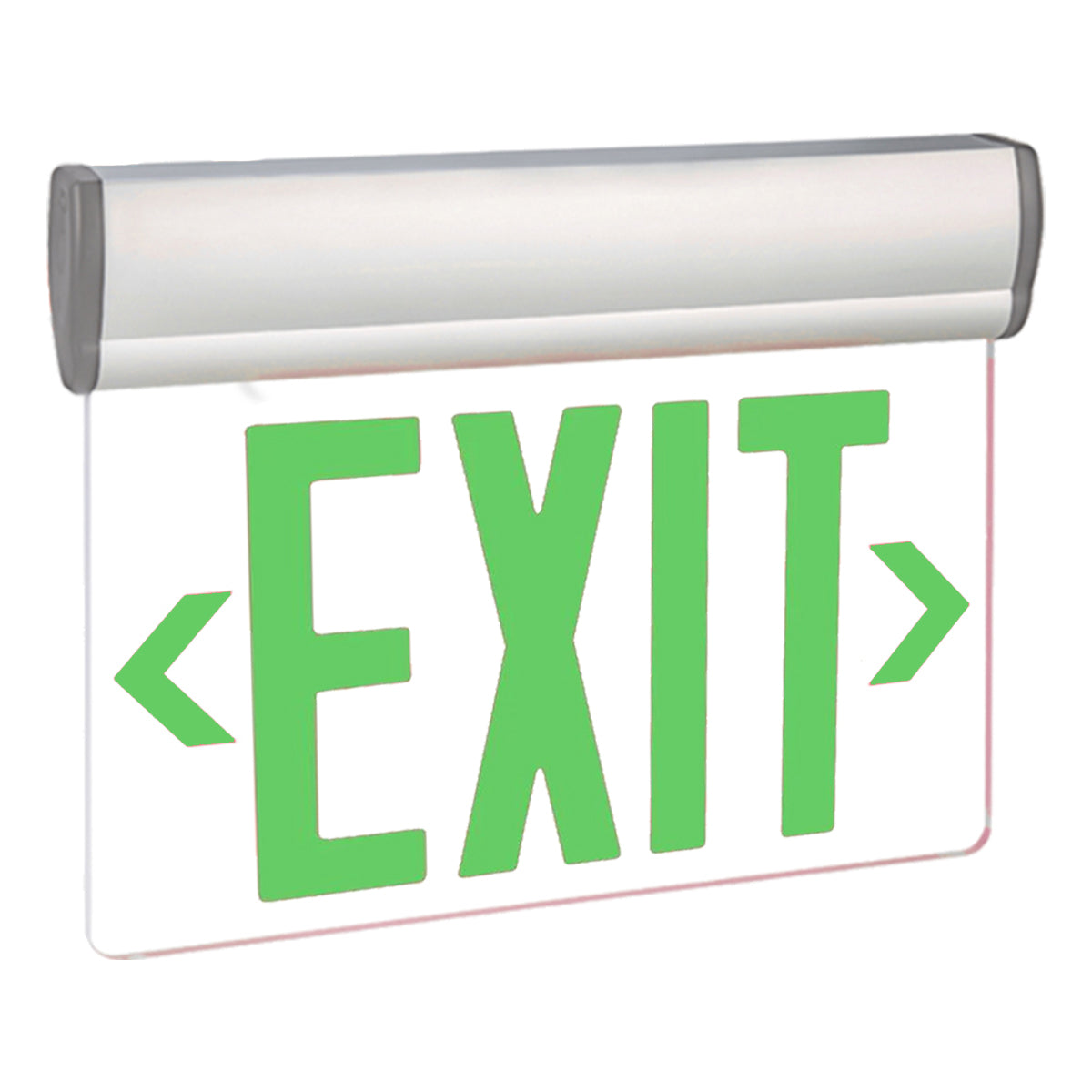 Edge-Lit LED Exit Sign, Single Clear Face, Green Letters, White, Battery Included