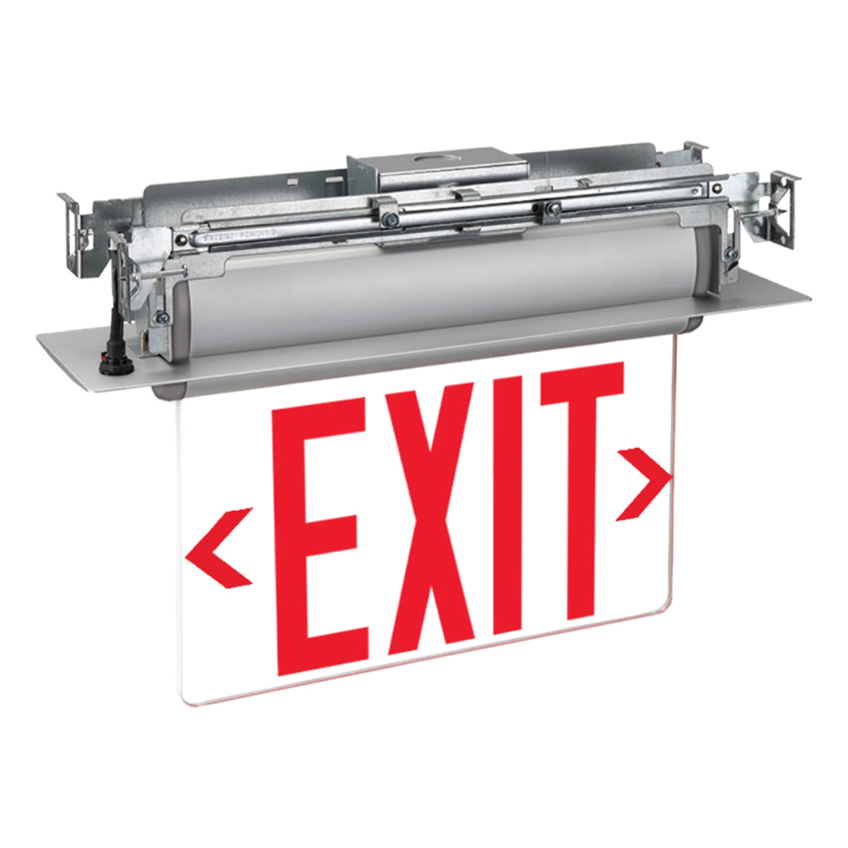 Edge-Lit LED Exit Sign, Single Face Clear with Red Letters, Silver, Battery Included