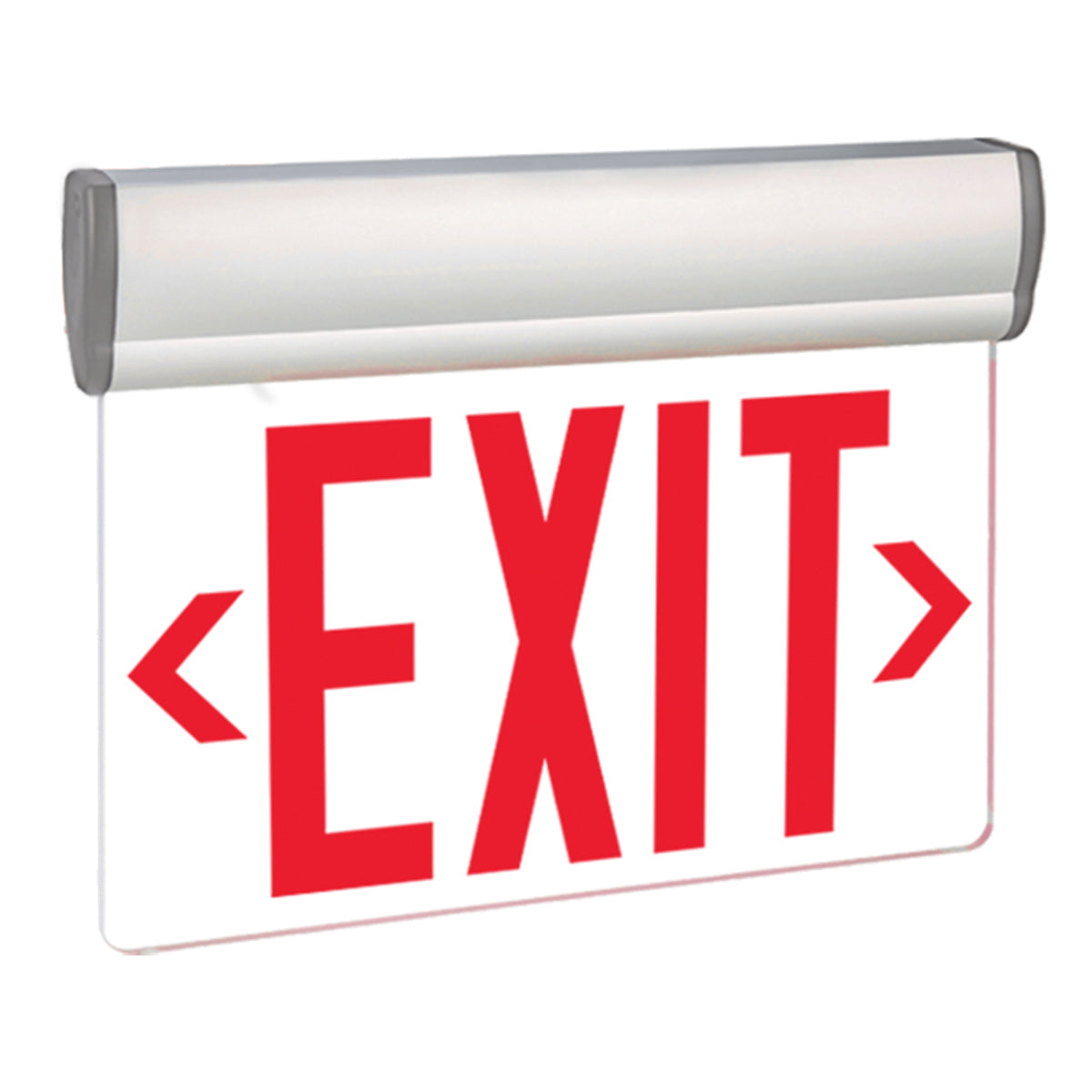 Edge-Lit LED Exit Sign, Single Face Clear with Red Letters, White, Battery Included