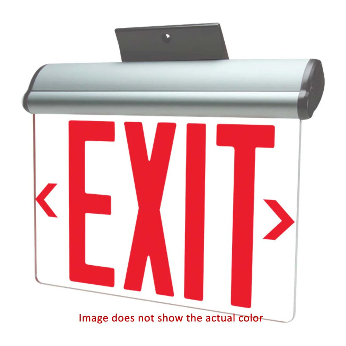 Edge-Lit LED Exit Sign, Single Clear Face, Red Letters, Black, Battery Included