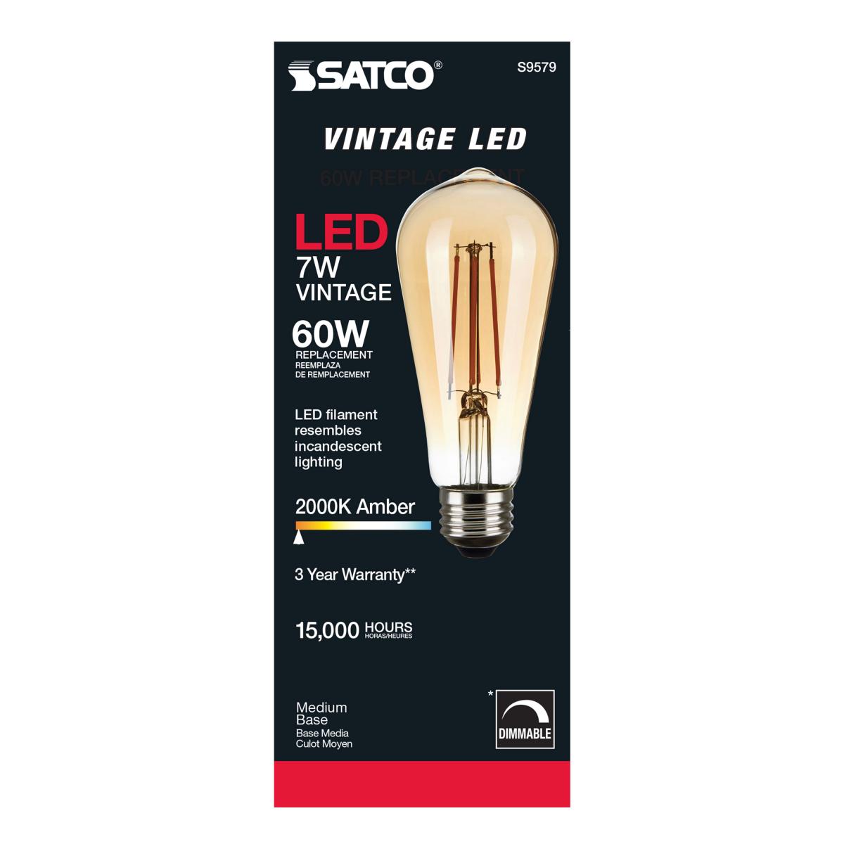 ST19 LED Vintage Bulb, 7 Watts, 650 Lumens, 2000K, 60W Equal, E26 Medium Base, Amber Finish