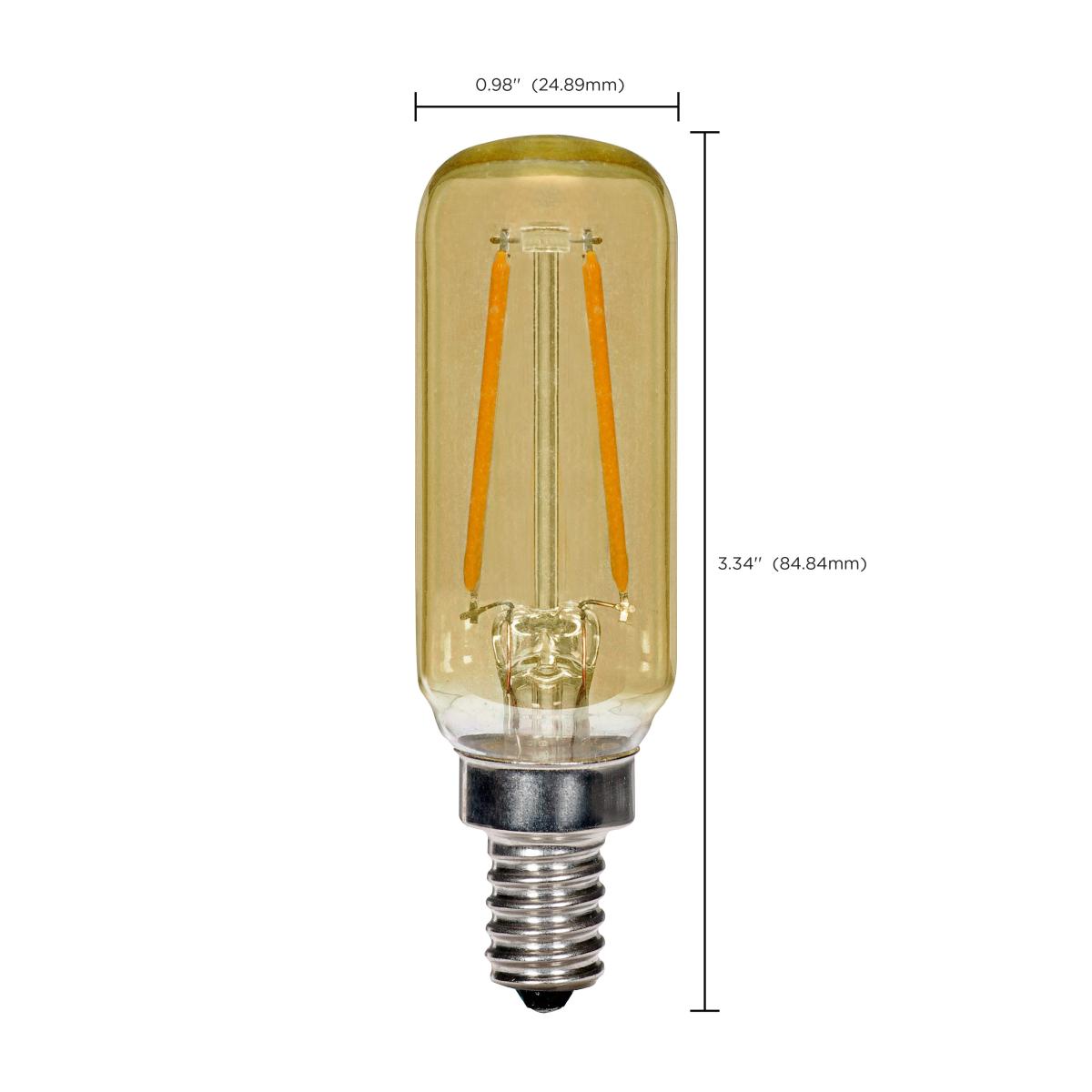 T6 LED Single Tube Bulb, 3 Watts, 150 Lumens, 2000K, E12 Candelabra Base, Amber Finish