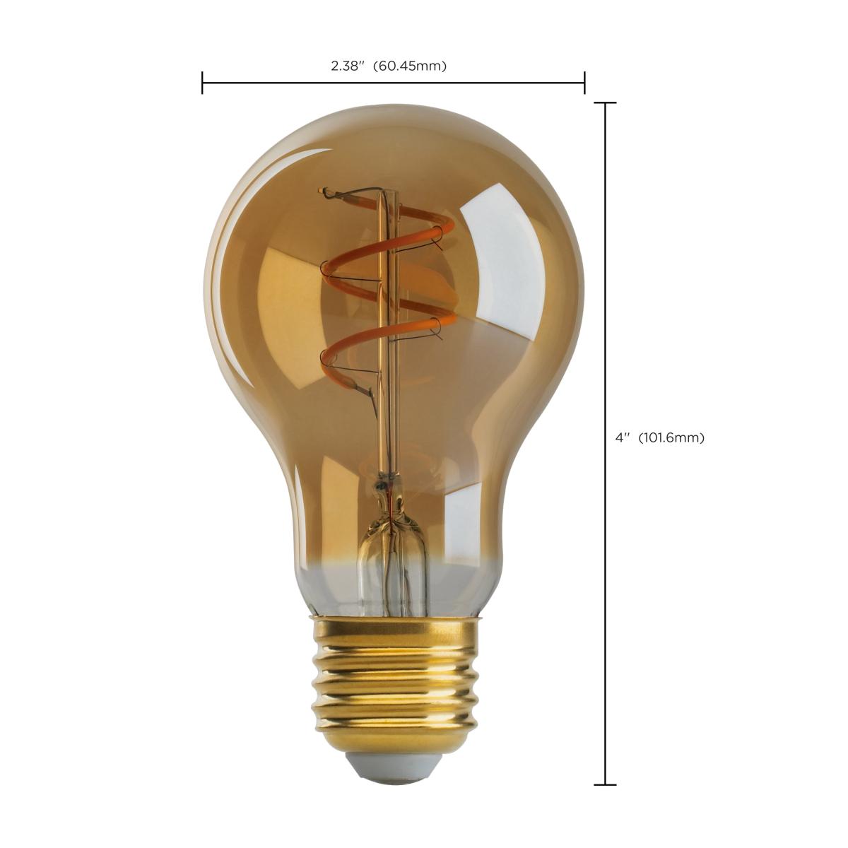 Spiral Filament A19 LED Bulb, 5 Watts, 220 Lumens, 2000K, E26 Medium Base, Amber Finish