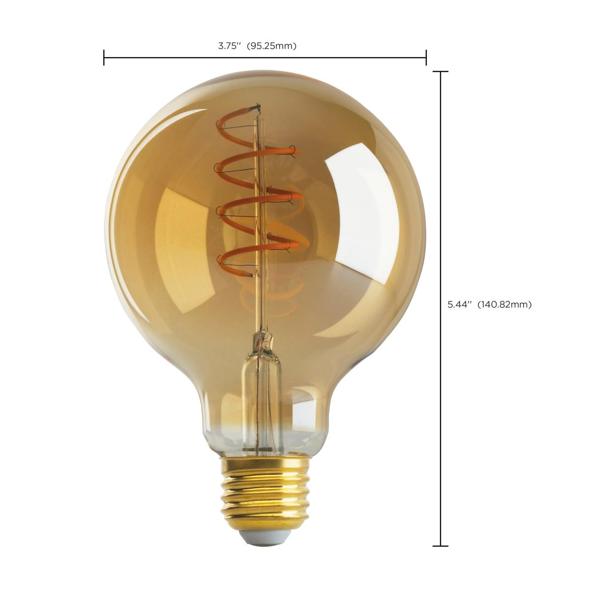 G30 Spiral LED Filament Globe Bulb, 5 Watts, 240 Lumens, 2000K, E26 Medium Base, Amber Finish