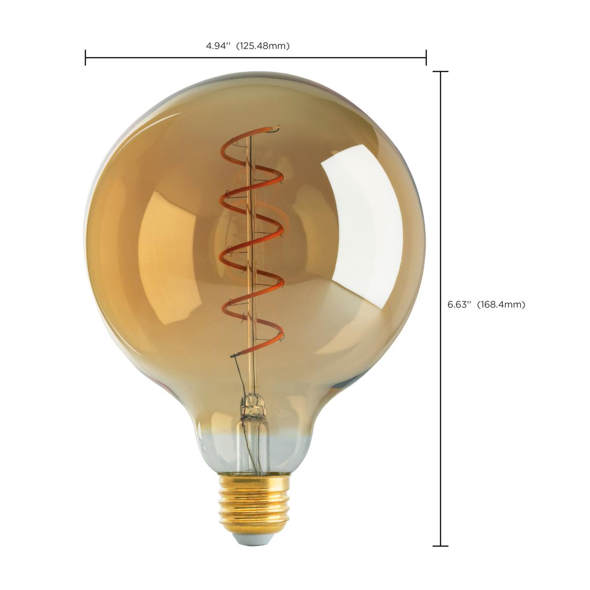 G40 Spiral LED Filament Globe Bulb, 5 Watts, 240 Lumens, 2000K, E26 Medium Base, Amber Finish