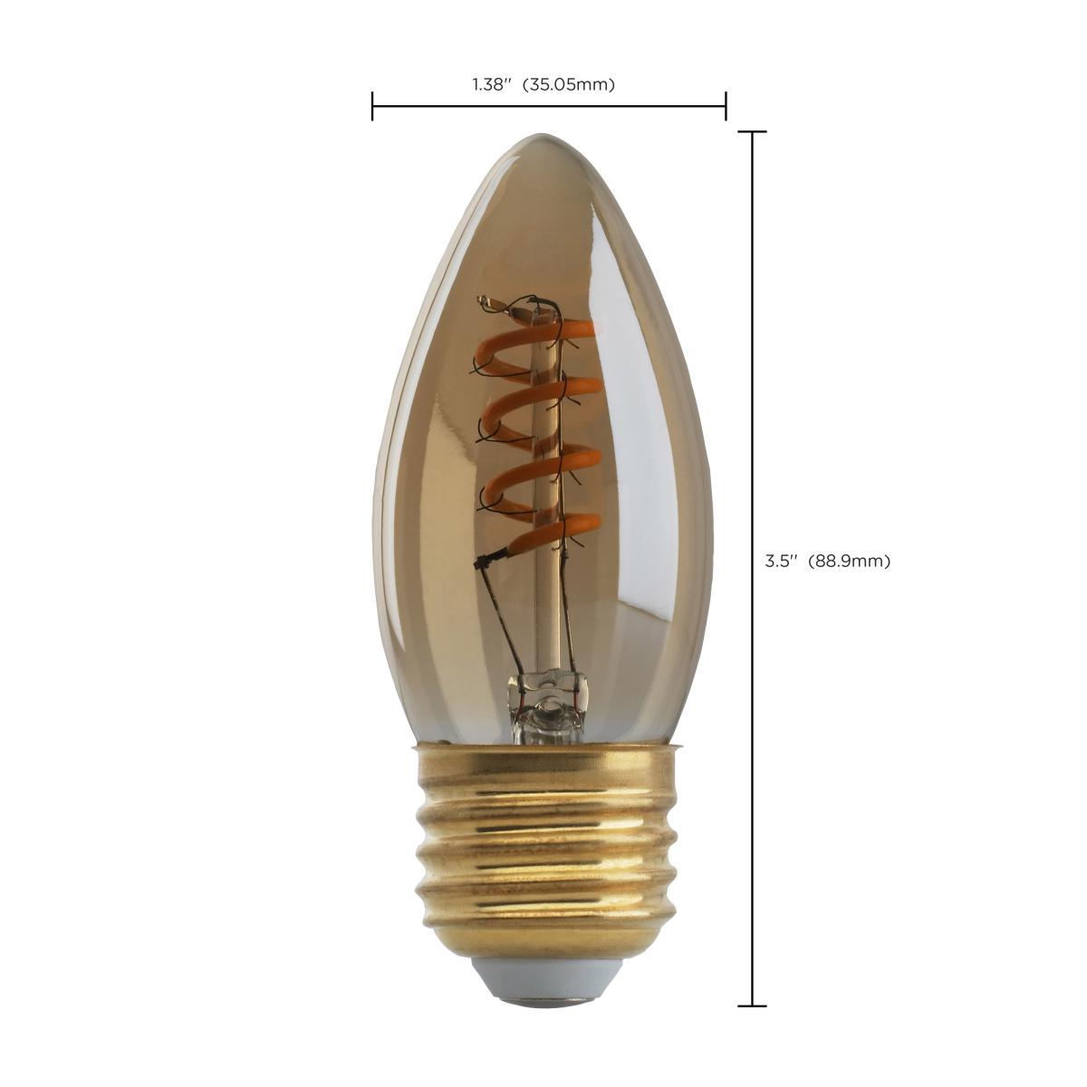 B10 Spiral LED Filament Bulb, 2 Watts, 90 Lumens, 2000K, E26 Medium Base, Amber Finish