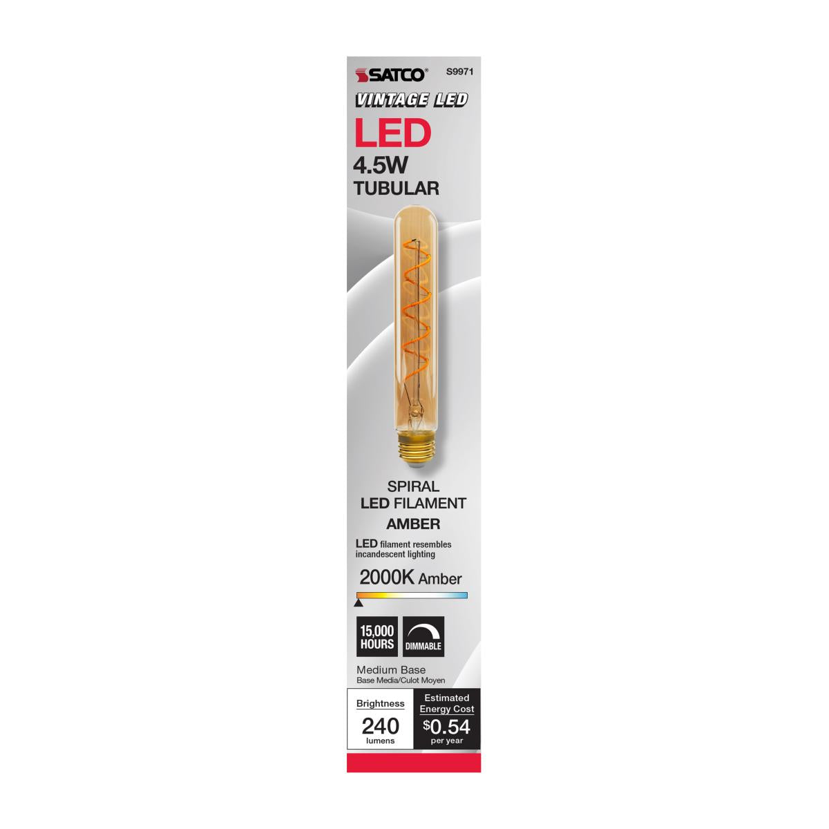 T9 LED Single Tube Spiral Vintage Bulb, 5 Watts, 240 Lumens, 2000K, E26 Base, Amber Finish