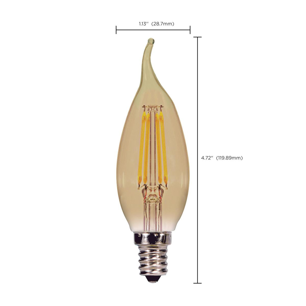 CA11 Filament LED Bulb, 4W, 300lm, 2000K, 40W Equal, E12 Candelabra Base, Amber Finish