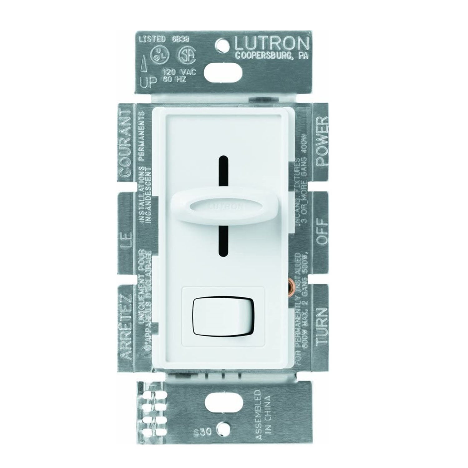 Skylark ELV+ Slide Dimmer Switch, 300 Watts, Single Pole or 3-Way, White - Bees Lighting