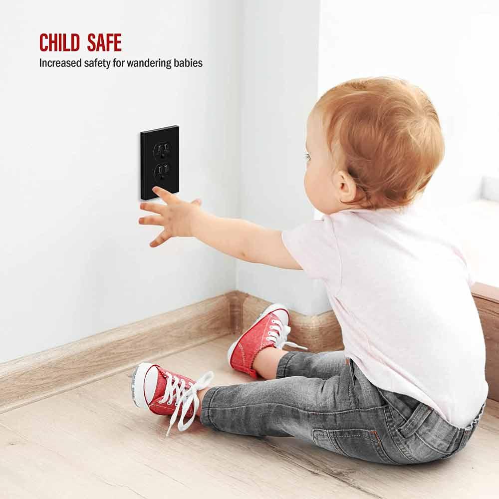 1-Gang Screwless Duplex Outlet Cover Plate Black - Bees Lighting