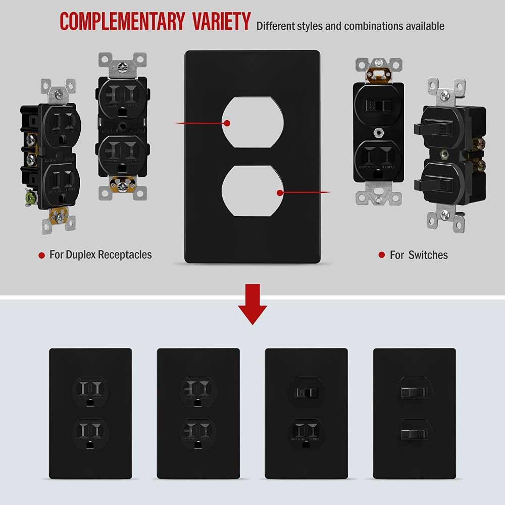 1-Gang Screwless Duplex Outlet Cover Plate Black - Bees Lighting