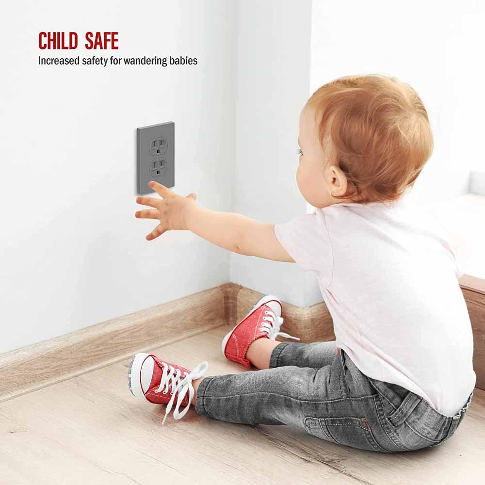 1-Gang Screwless Duplex Outlet Cover Plate Gray - Bees Lighting