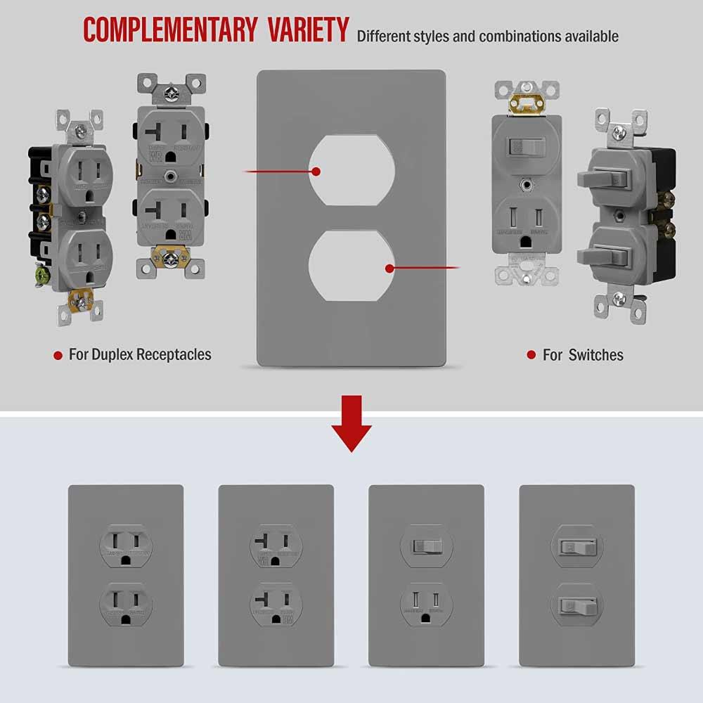 1-Gang Screwless Duplex Outlet Cover Plate Gray - Bees Lighting