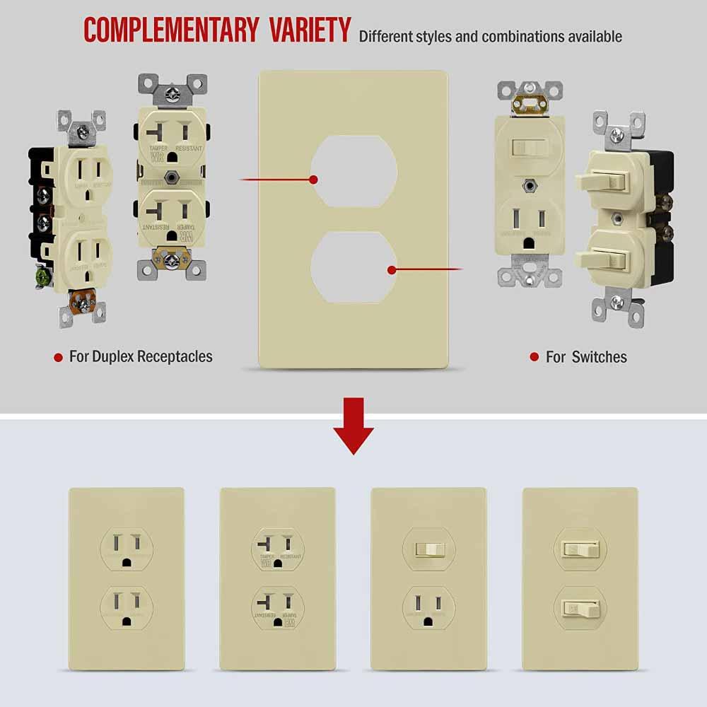 1-Gang Screwless Duplex Outlet Cover Plate Ivory - Bees Lighting