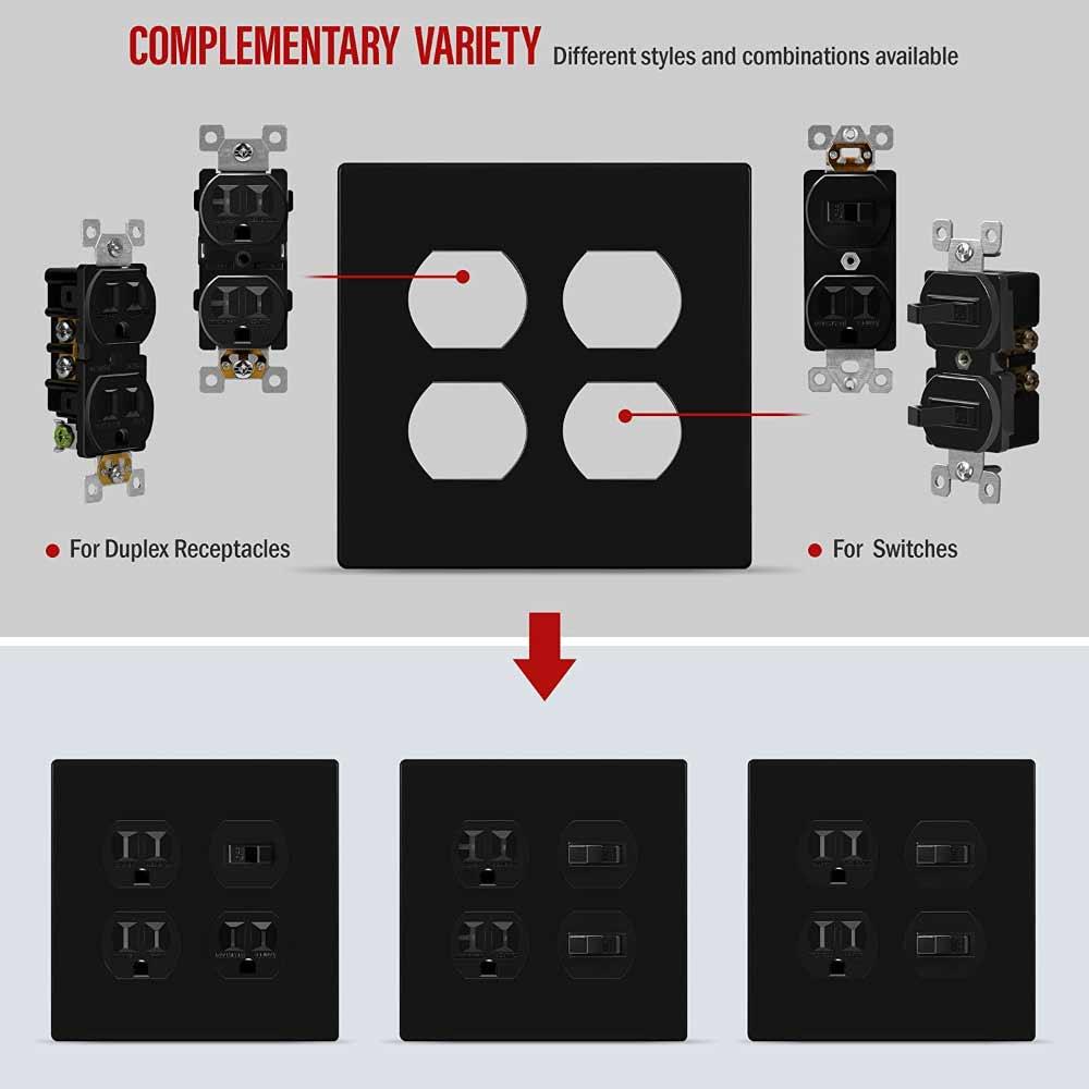 2-Gang Screwless Duplex Outlet Cover Plate Black - Bees Lighting