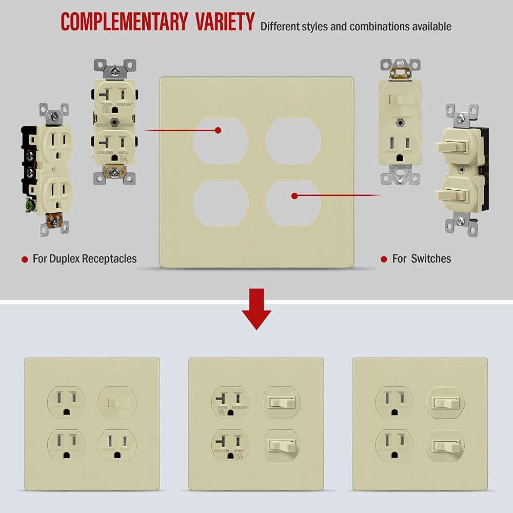 2-Gang Screwless Duplex Outlet Cover Plate Ivory - Bees Lighting