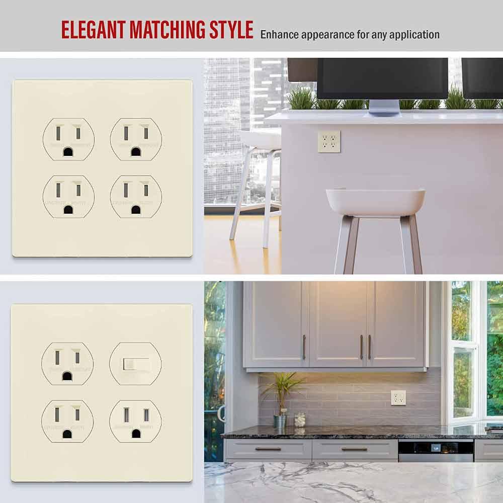 2-Gang Screwless Duplex Outlet Cover Plate Light Almond - Bees Lighting